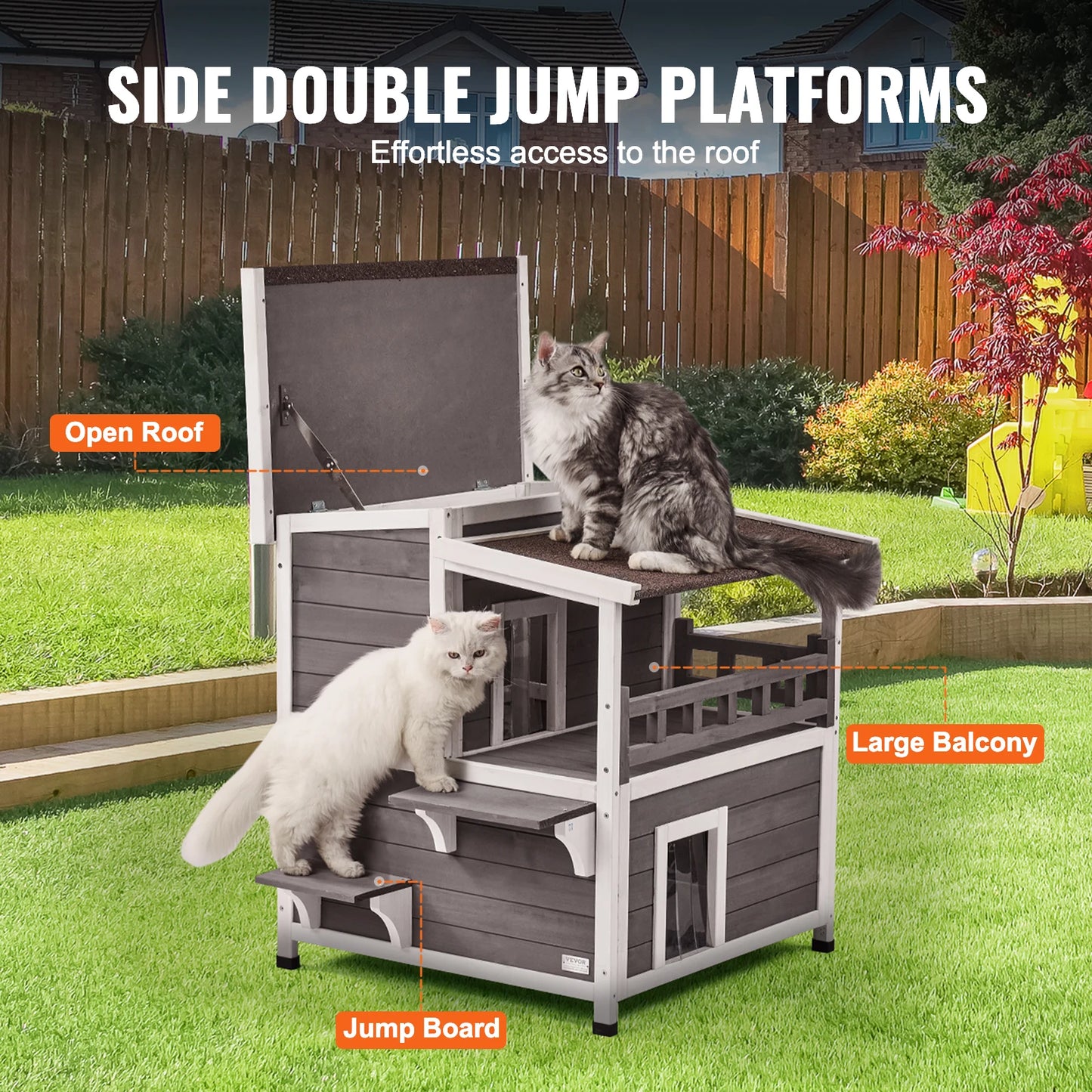 SucceBuy Weatherproof Outdoor Cat House With Balcony