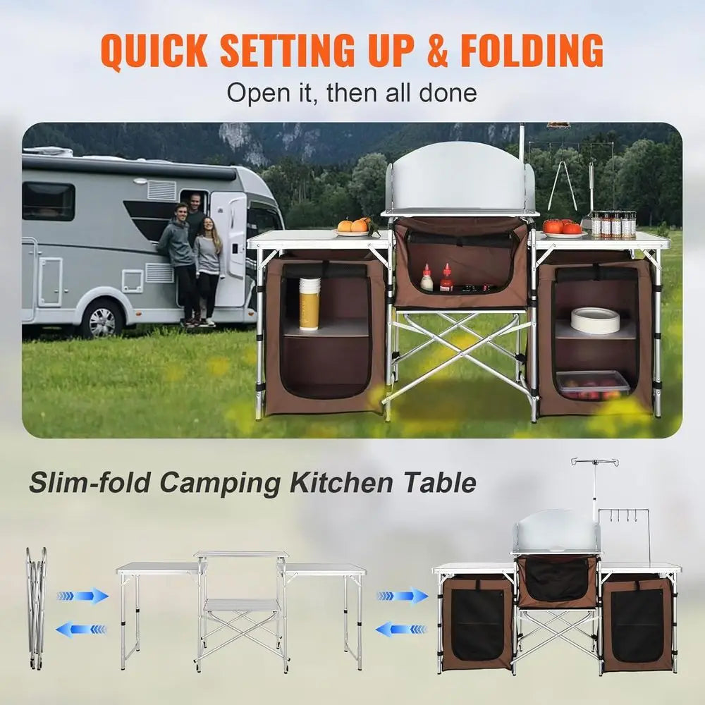 Camping Kitchen Table With Storage Detachable Windscreen