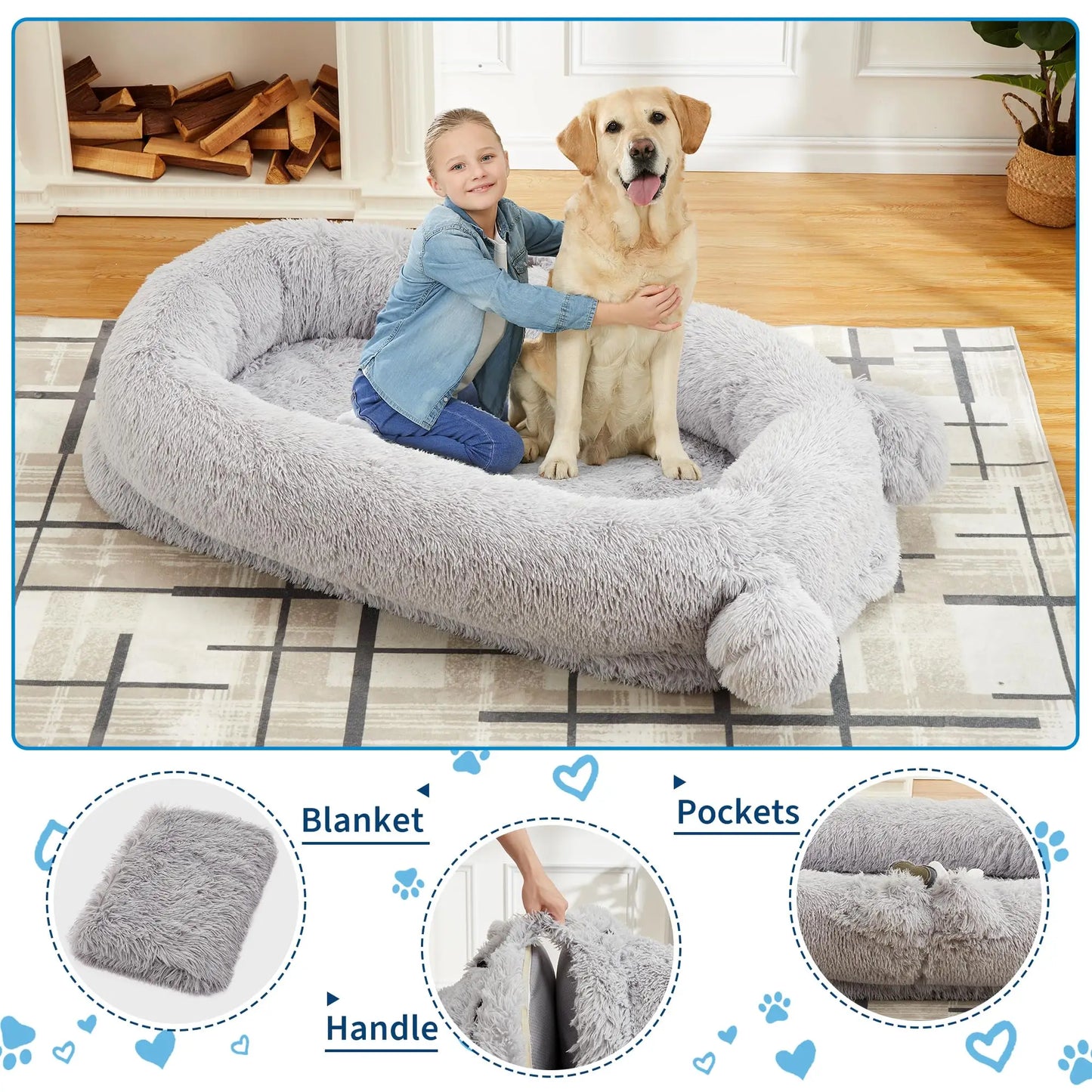 HiMISSCN Dog Bed For Adults And Pets With Removable Washable Cover And Blanket