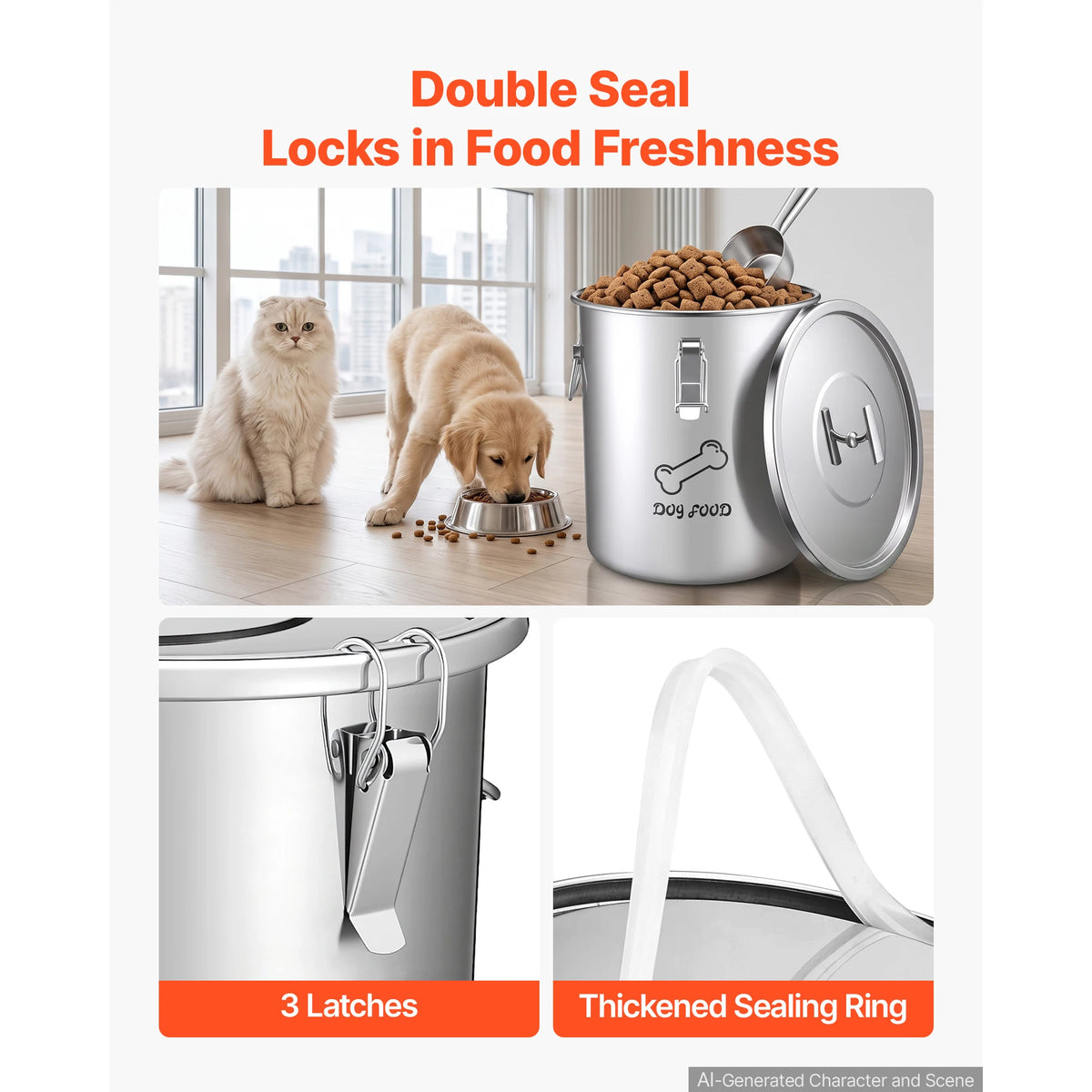 Stainless Steel Airtight Pet Food Storage Container With Dual Handles