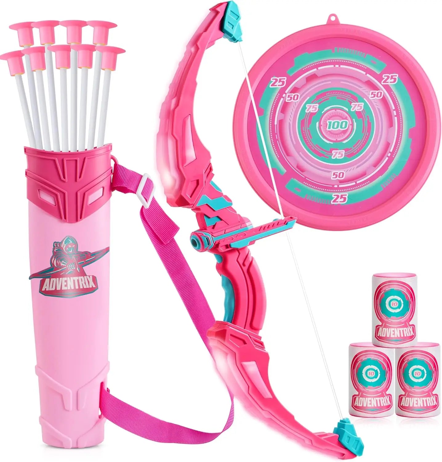JOYFY Kids Bow and Arrow Set LED Light Up Archery Toy With 9 Suction Cup Arrows Target for Kid Ages 6-12 Outdoor Play Gift