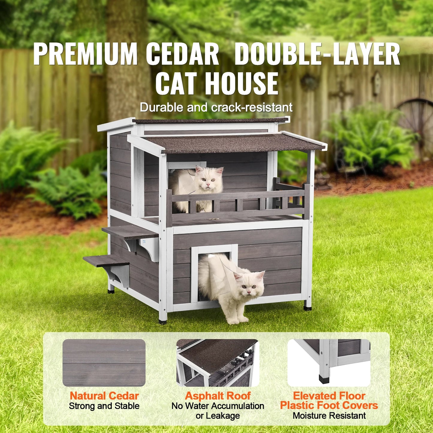 SucceBuy Weatherproof Outdoor Cat House With Balcony