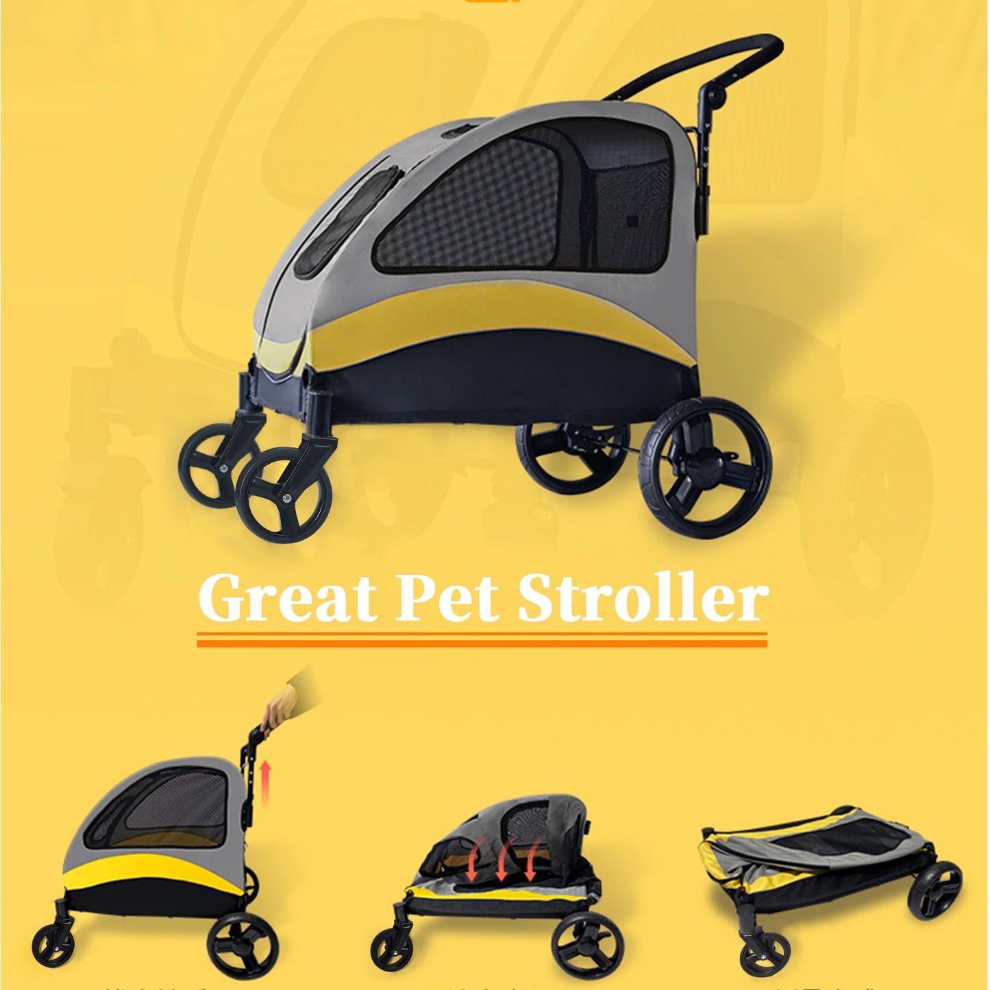 Foldable Portable Dog Stroller For Large Dogs With Breathable Carrier