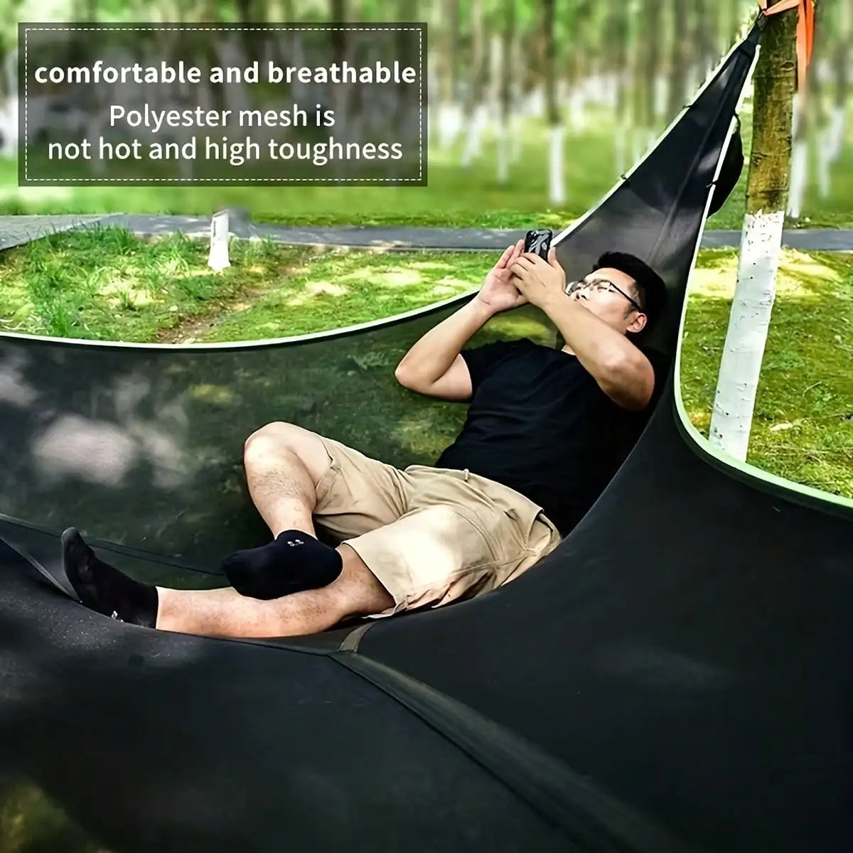 Heavy-Duty Triangle Hammock, 440 LBS/200 KG Weight Capacity, Oversized 110.24 Inch Portable Outdoor Swing Bed With Storage Bag &