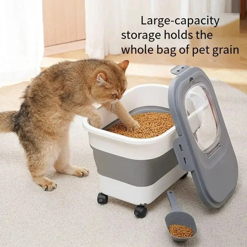 Collapsible Airtight Pet Food Storage Container With Sealed Lid