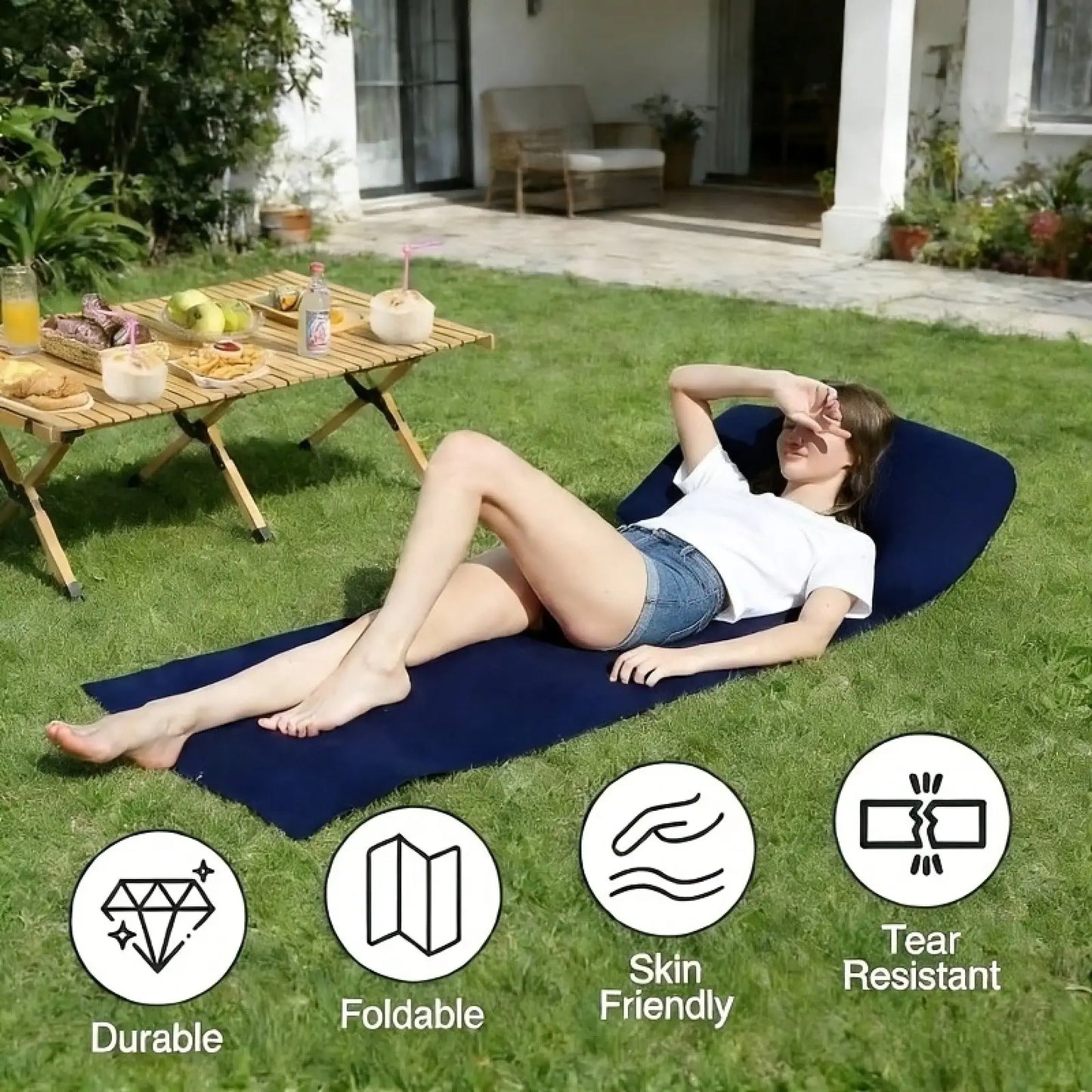 NewInflatable Pillow Beach Mat, Portable With Head Support - Collapsible Air Couch Beach Chair For Outdoor Activities Like Beach