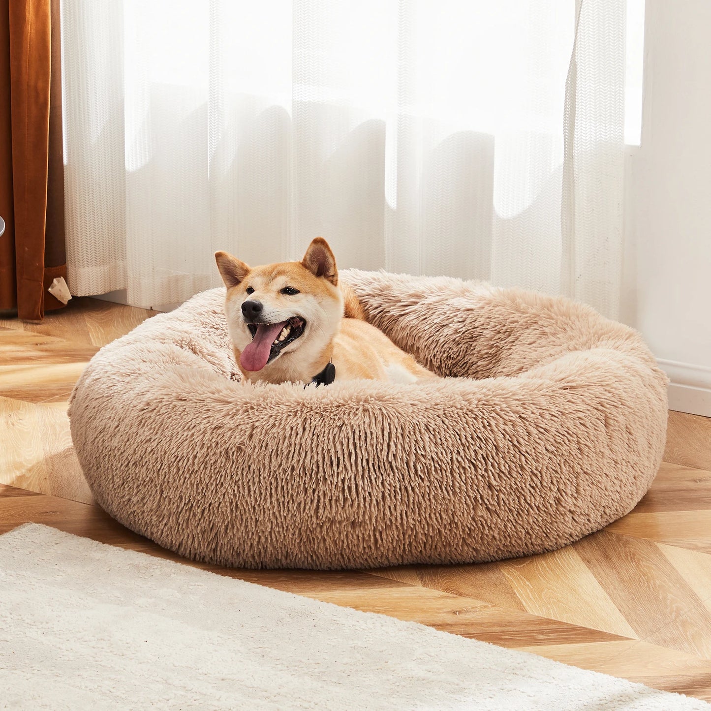 JHK Calming Dog Bed Washable Plush Faux Fur Round Bed