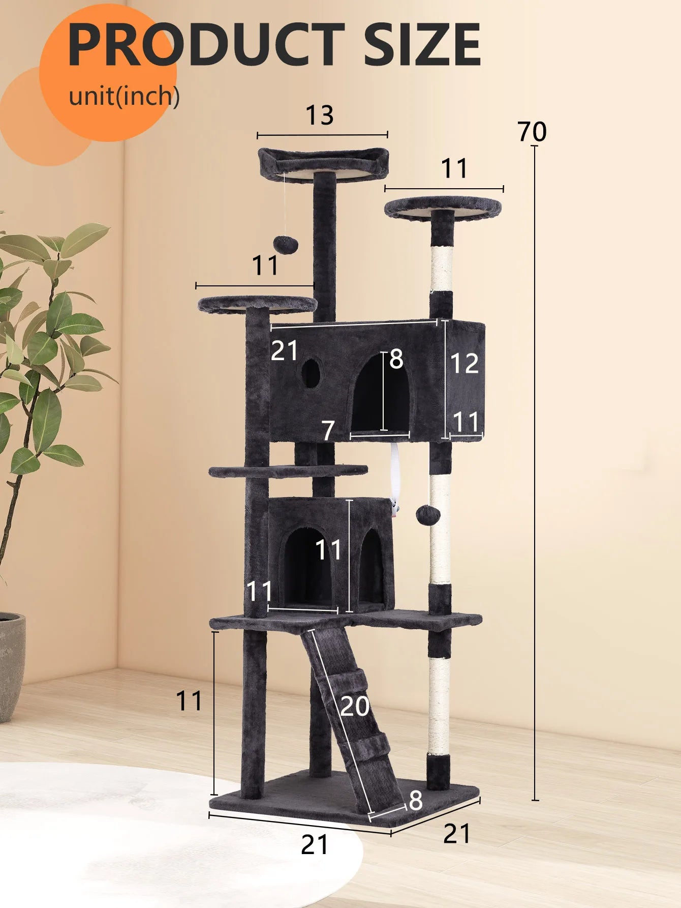 Cat Tree Tower With Sisal Posts And Dangling Ball