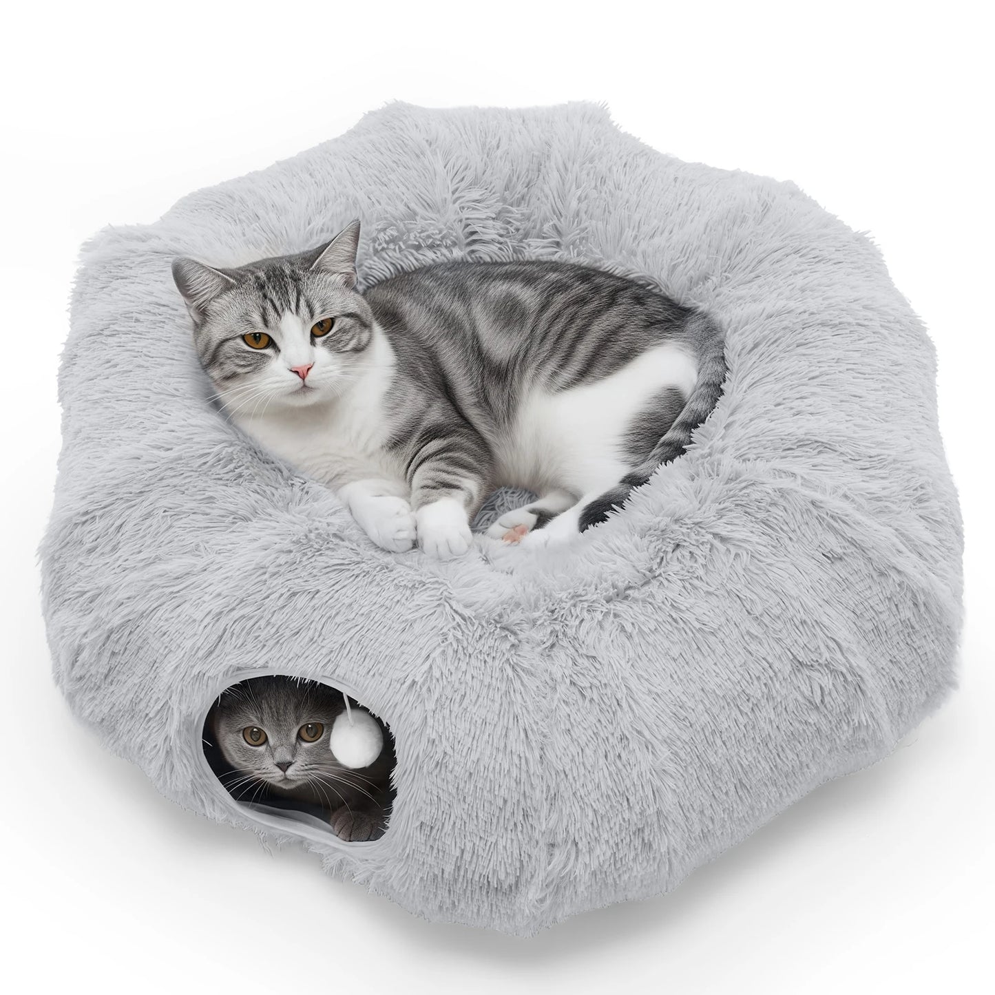 JHK Cat Tunnel Bed Plush Washable Indoor Playground