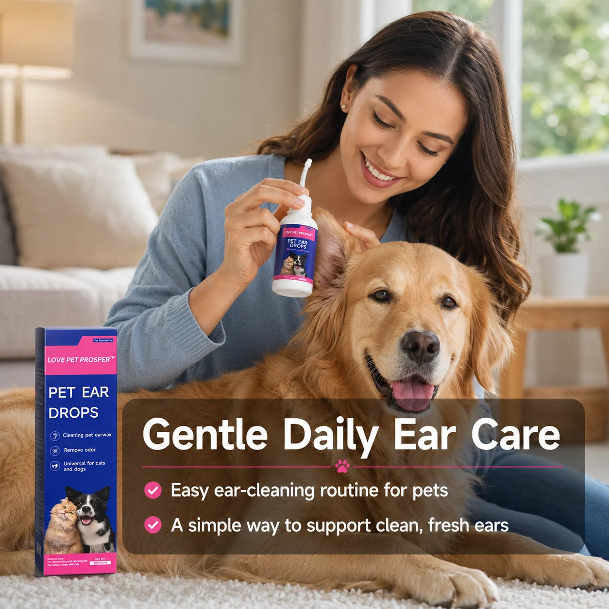 Gentle Pet Ear Drops For Dogs And Cats Cleaner Solution