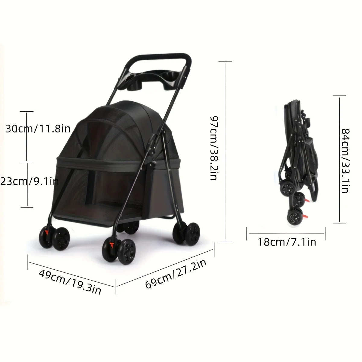 Foldable Pet Stroller 3 In 1 For Small Dogs And Cats