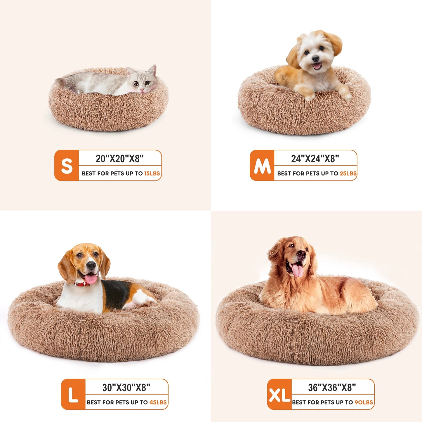JHK Calming Dog Bed Washable Plush Faux Fur Round Bed
