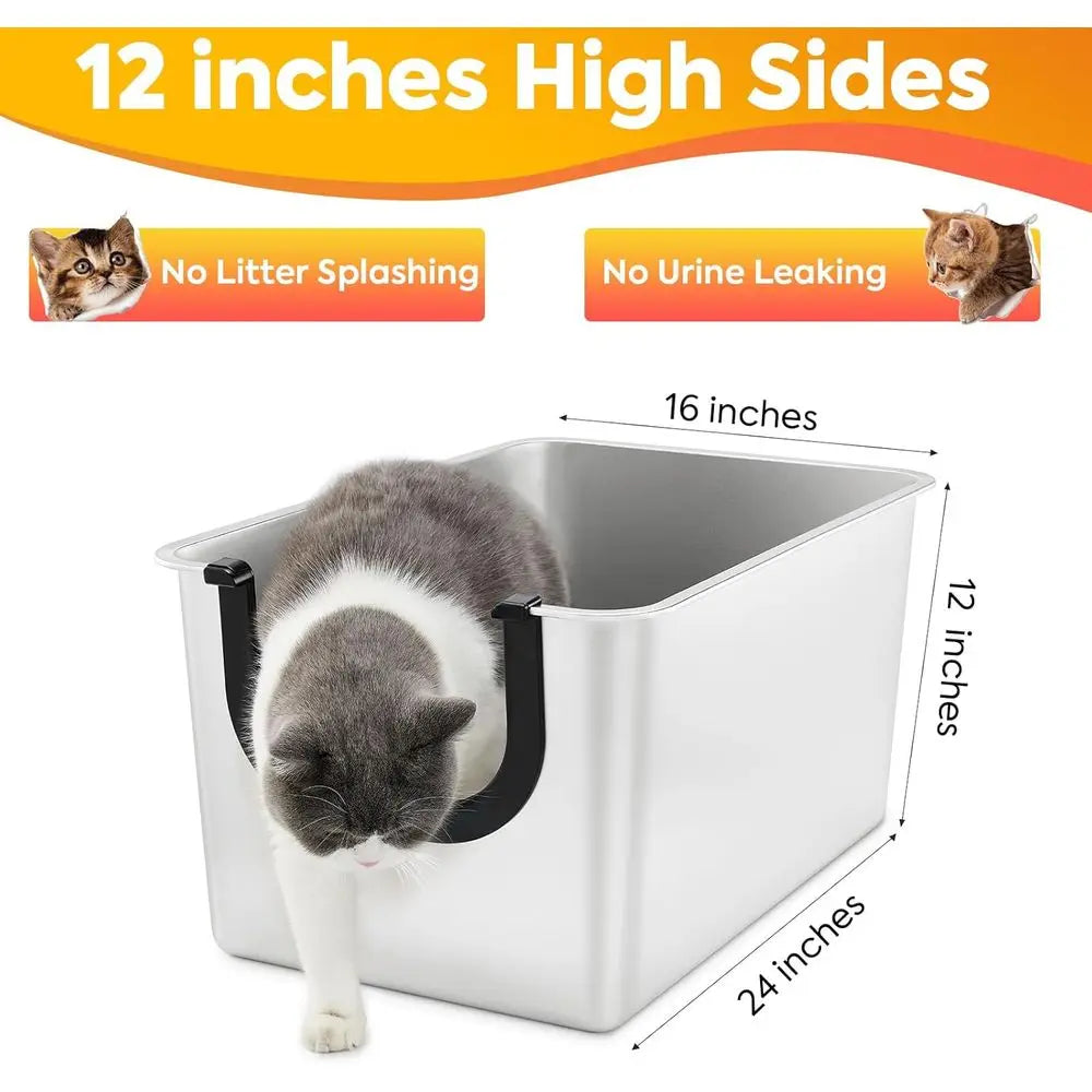 Stainless Steel Litter Box With Lid For Cats Leakproof Design