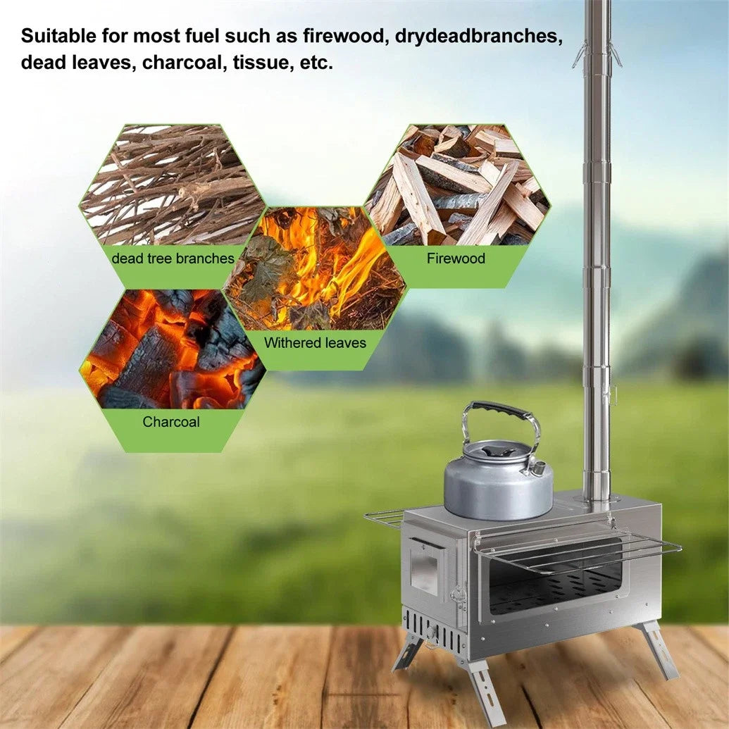 Portable Wood Burning Stove With Stainless Chimney Pipes