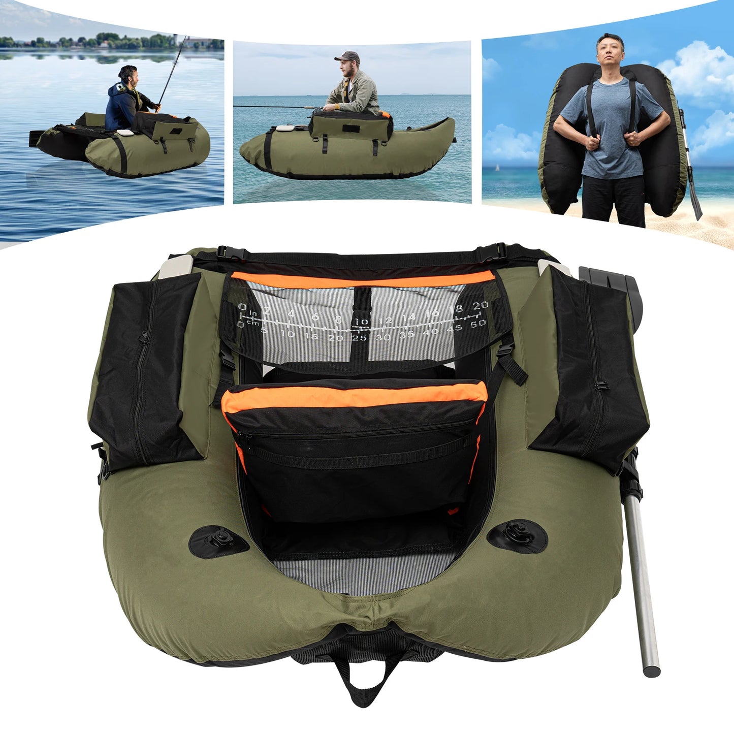 Inflatable Fishing Boat 1-Person Portable Lightweight Dinghy with Oars Pump Carry Bag for Lake River Kayak Rafting Float Tube
