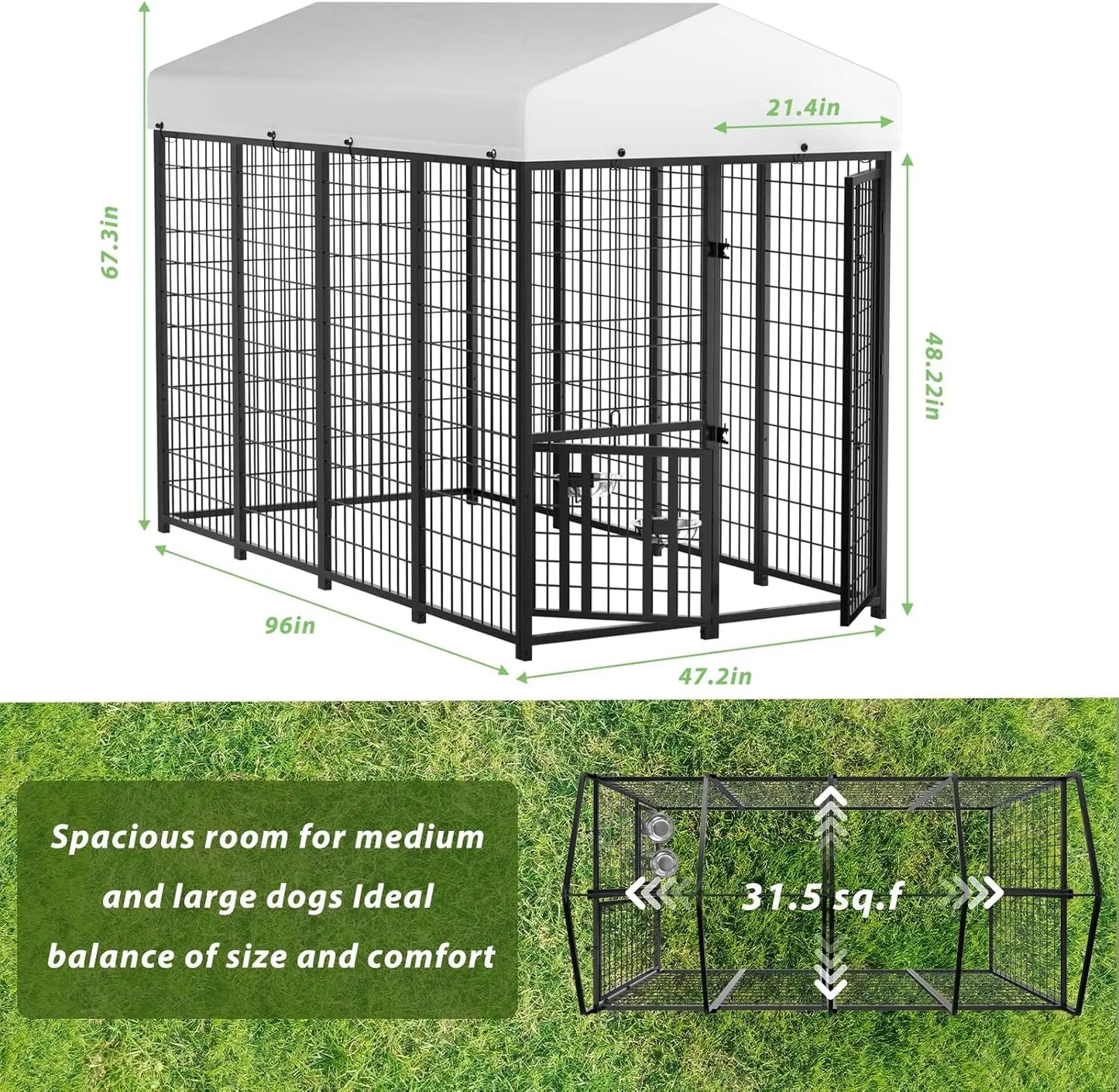 Outdoor Dog Kennel With Roof Heavy Duty Steel Enclosure Waterproof