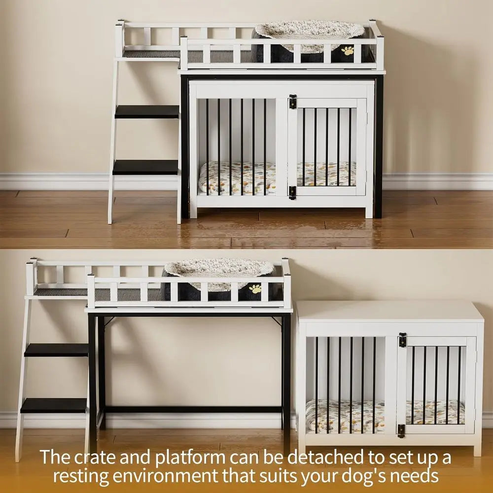 Pet Bunk Bed,Dog Window Perch with Stairs and Storage, Dogs/Cats Crate urniture, with Multi-pose Blanket and Indoor Dog Bed or S