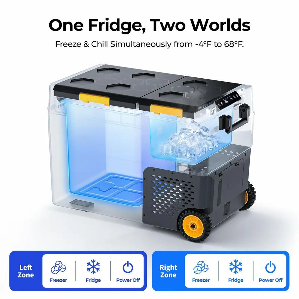 CRD2 V2.0 52 Quart Portable Fridge Freezer with 240Wh Battery, 12 Volt Car Refrigerator, 468 Dual Zone Compressor Electric Cool