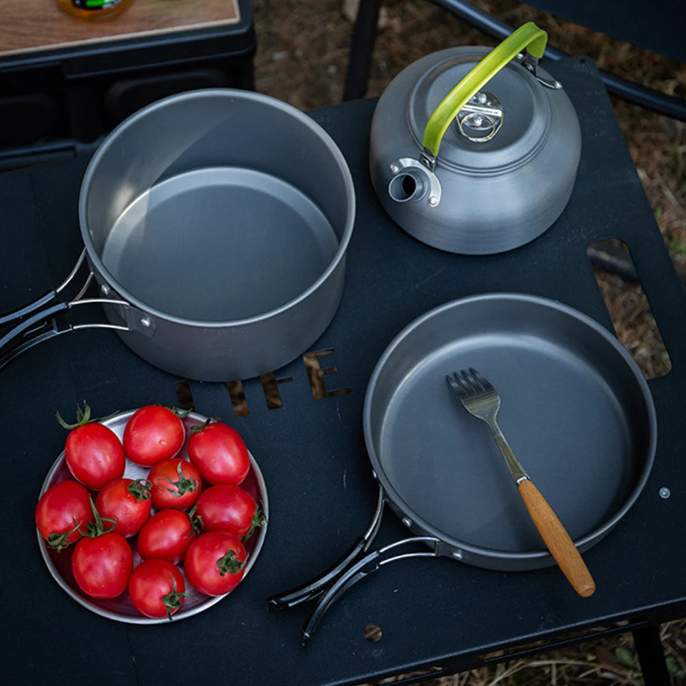 APWIKOGER Camping Cookware Set 3 Piece Pot Pan Kettle