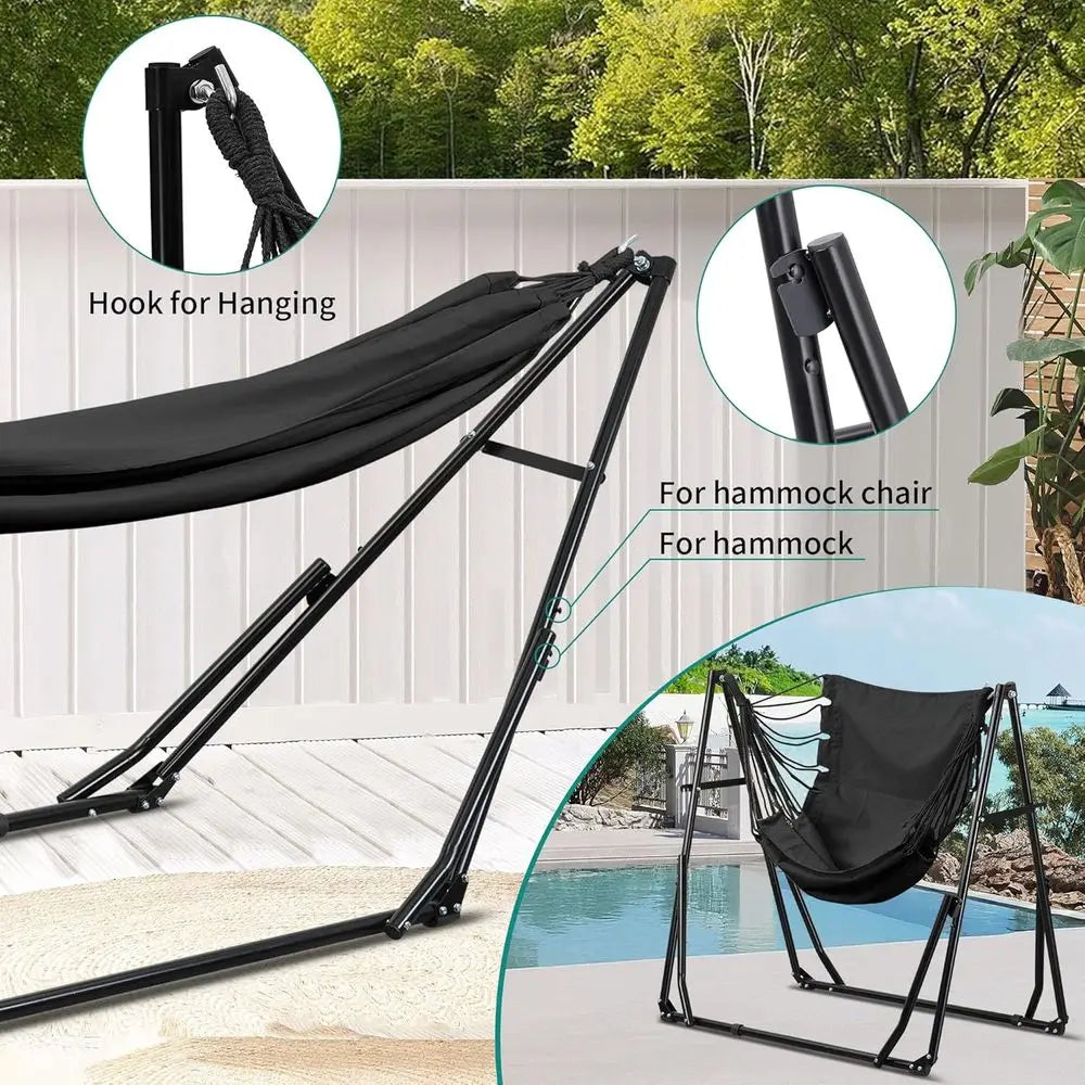 Portable Two-In-One Hammock And Swing Chair With Stand And Bag