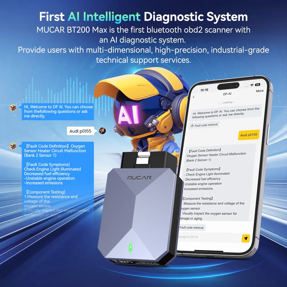MUCAR BT200 MAX Auto Full system AI diagnostic tool 15 reset scanner tool code reader Bi-directional CANFD lifetime free update