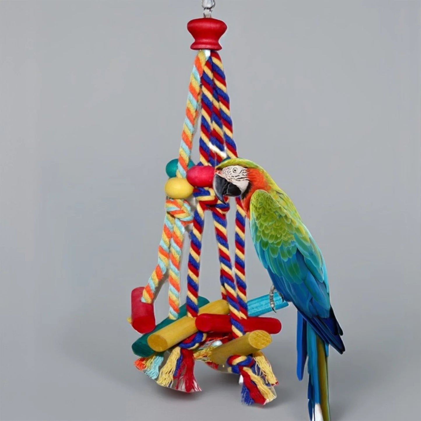 Natural Wooden Cage Hanging Rope Bird Toy For Conures Budgies Cockatiels