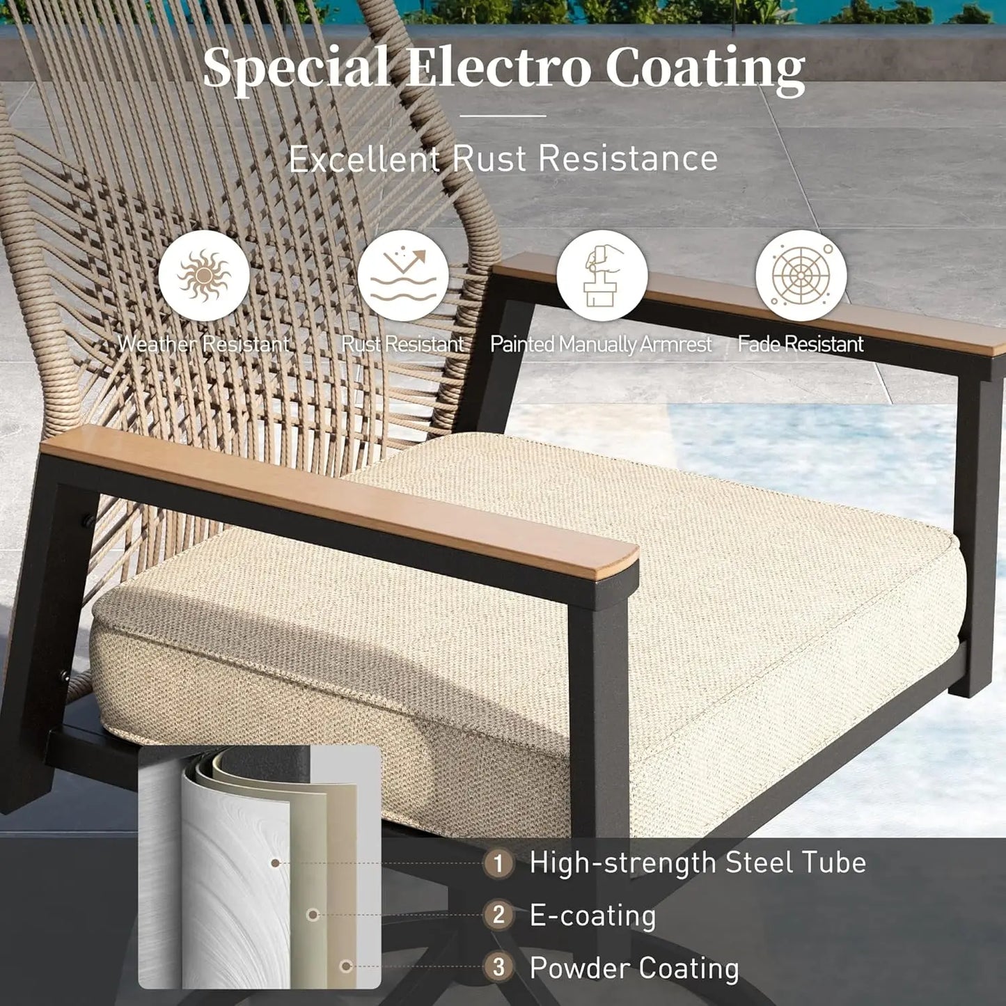 Patio Dining Set For 4 With Woven Rattan Waterproof Cushions
