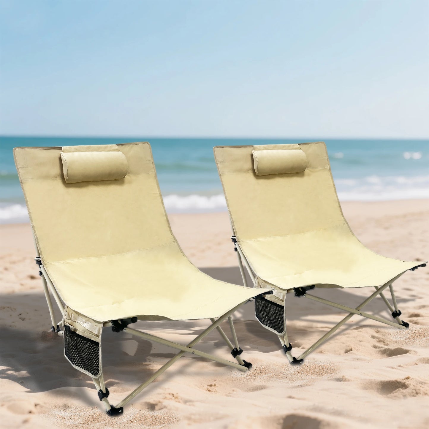 Backpack Beach Chairs 2 Pack With Adjustable Backrest And Pocket