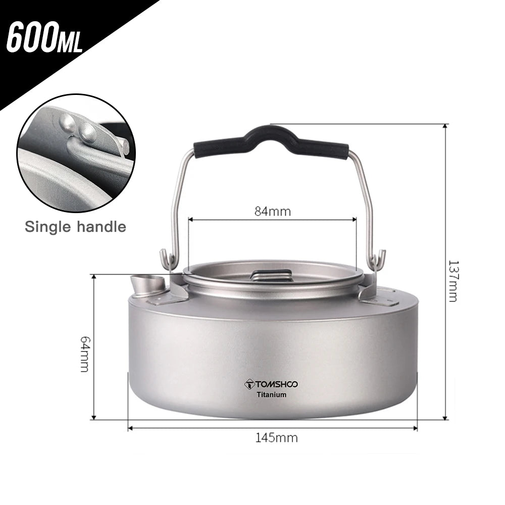 Tomshoo 600/1000ml Coffee Kettle Portable Ultralight Titainum Camping Water Kettle Outdoor Coffee Pot Teapot Home Hiking Picnic