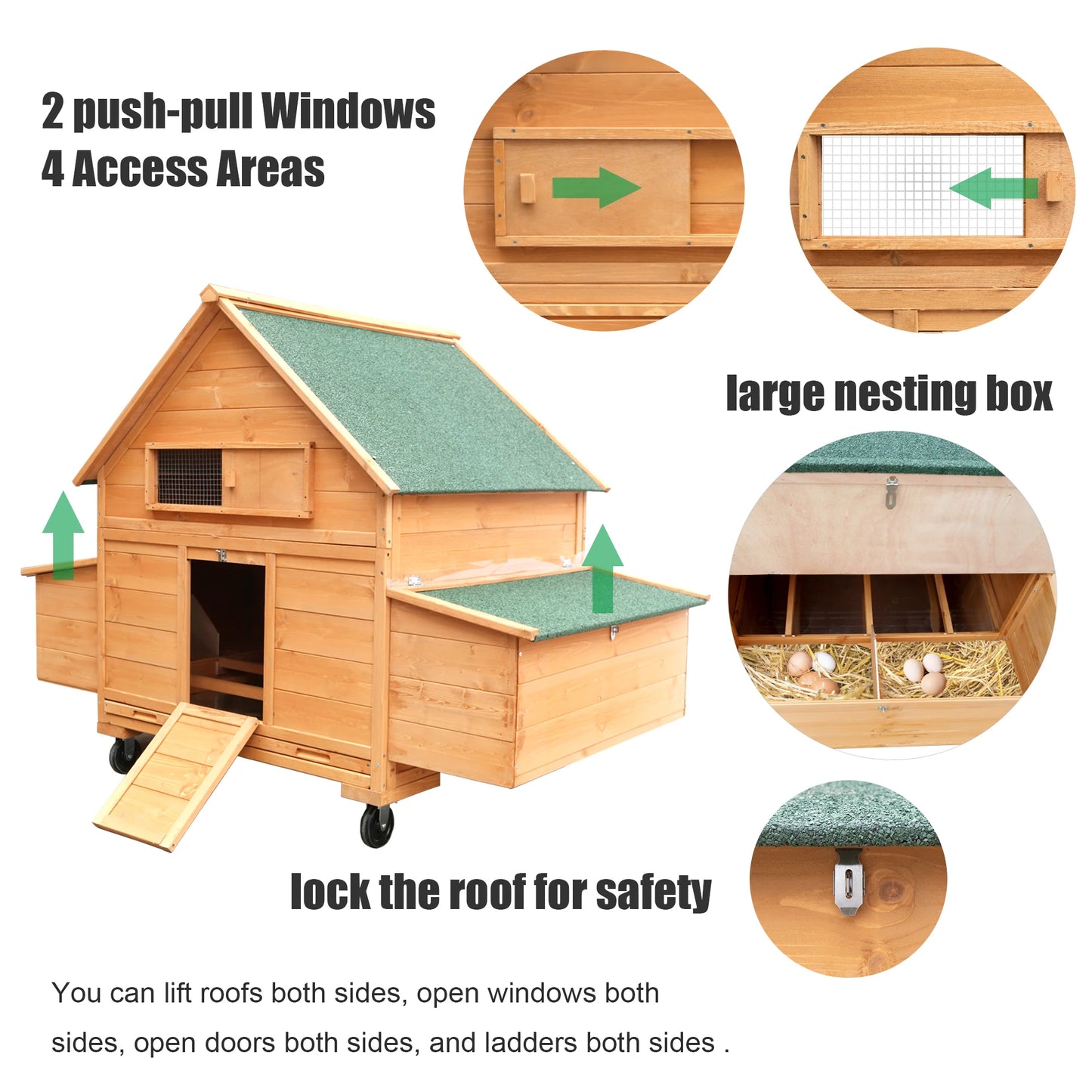 Mobile Wooden Chicken Coop On Wheels With Nesting Box