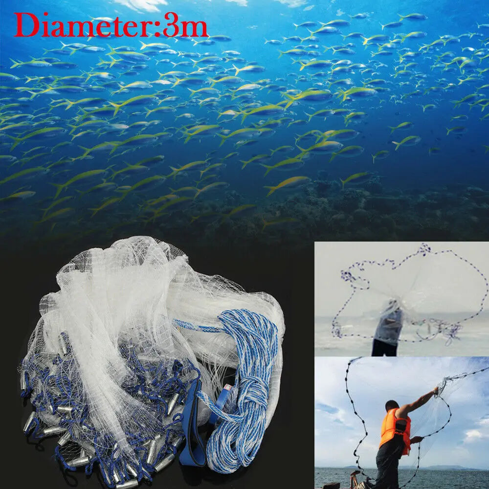 Dense Monofilament Hand Cast Fishing Net With Steel Sinkers