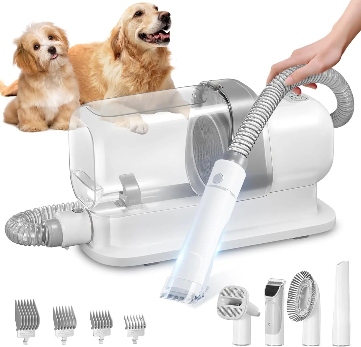 Pet Grooming Vacuum Kit With Low Noise And 5 Tools For Hair Removal