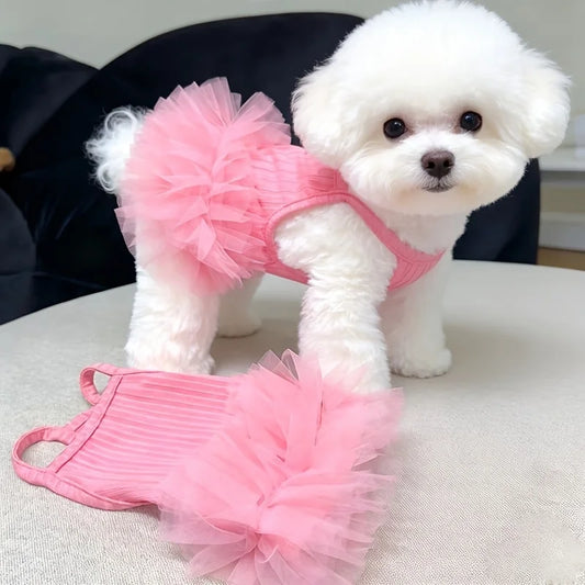 Breathable Dog Wedding Dress With Strapless Puffy Skirt