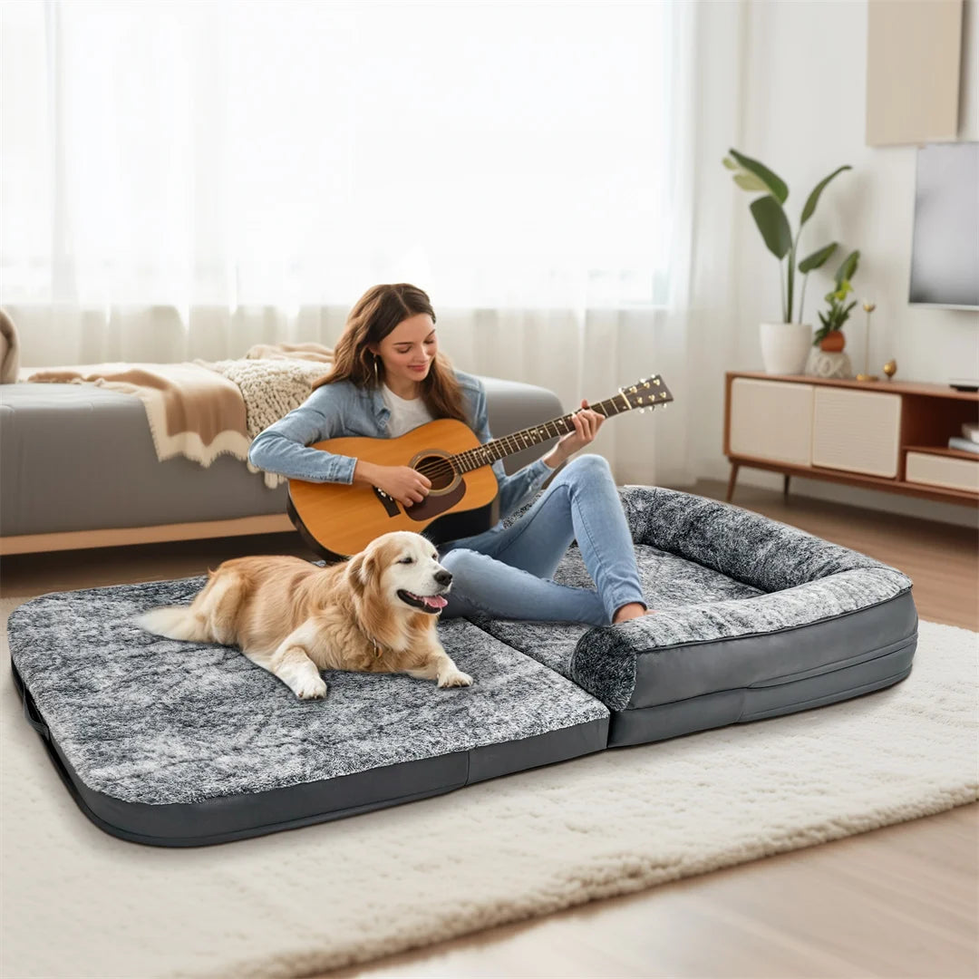 BINGOPAW Foldable Calming Orthopedic Dog Bed With Plush Cover