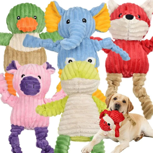 5 Pack Tough Squeaky Dog Toys Assorted Plush Animals Bundle For Small Medium Large Dogs