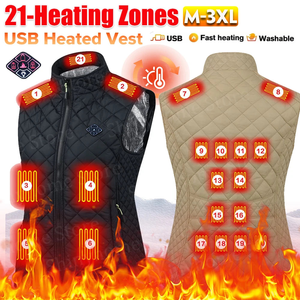 USB Heated Vest 21 Zone Unisex Electric Thermal Cotton Vest