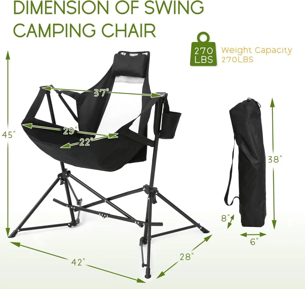 Portable Folding Hammock Chair Set of 2 with Stand - Outdoor Swing Camping Chair for Beach, Lawn, Patio (Black)