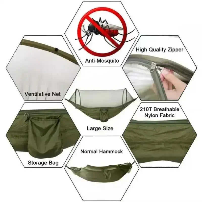 2-In-1 Camping Hammock With Mosquito Net 1.6lbs Ultralight Parachute Nylon Hanging Bed For Outdoor Survival Travel Backyard