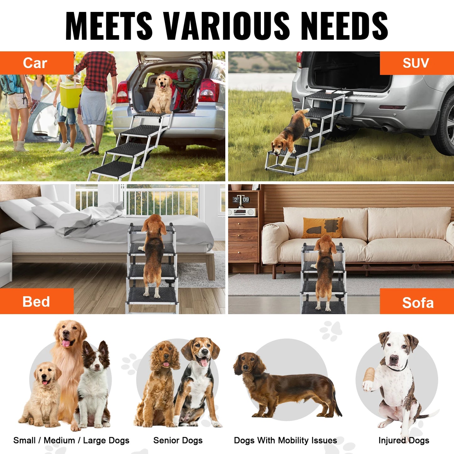 SucceBuy Dog Car Steps Portable Folding Pet Stair For Cars