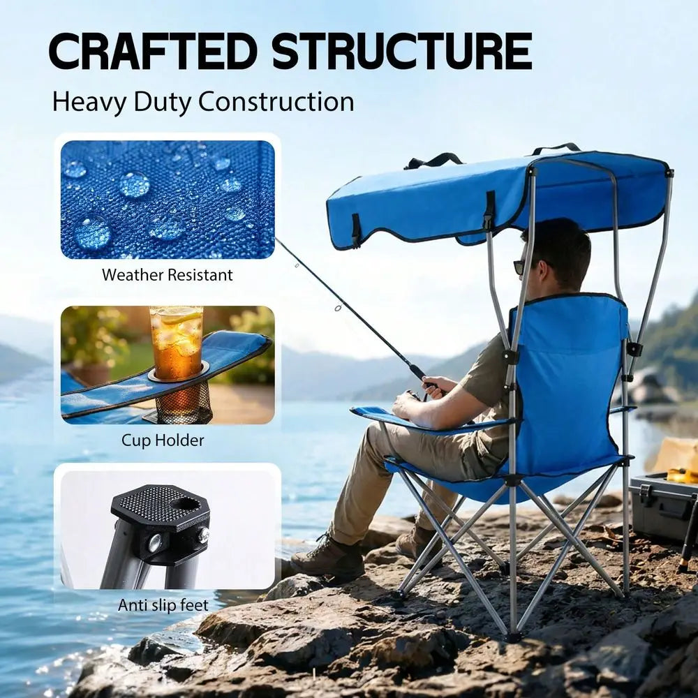 Portable Folding Camping Chair With Canopy Shade For Outdoors