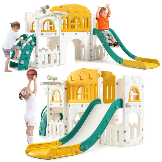 8 in 1 Indoor Toddler Slide with Basketball Hoop