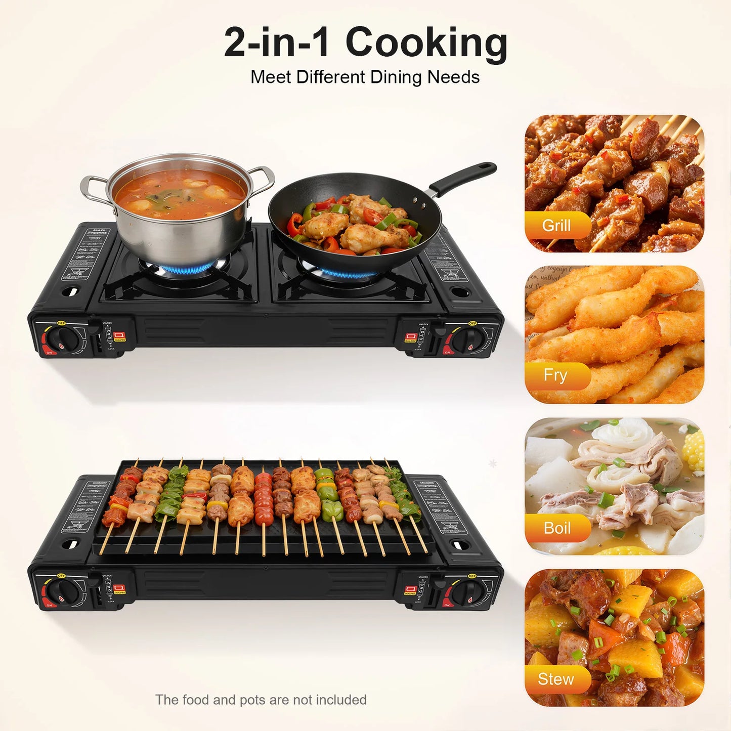 Portable 2500W Camping Stove 2 Burners With Baking Tray And Case Butane LPG