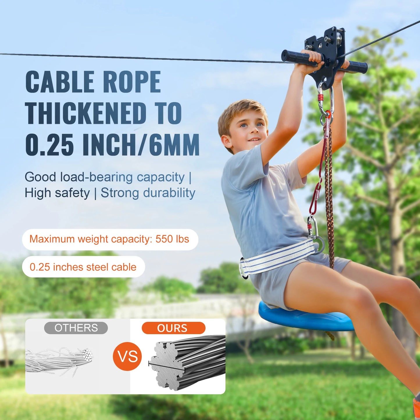 SucceBuy Zipline Kit Backyard Outdoor With Stainless Steel Safety Harness