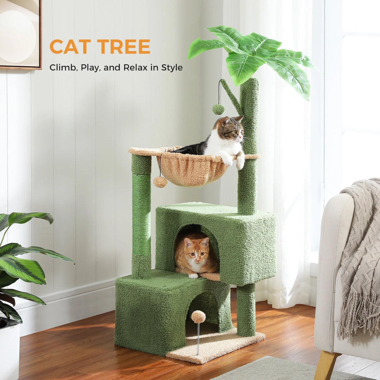 PEQULTI Cactus Cat Tree Indoor Cat Tower With Condo Hammock