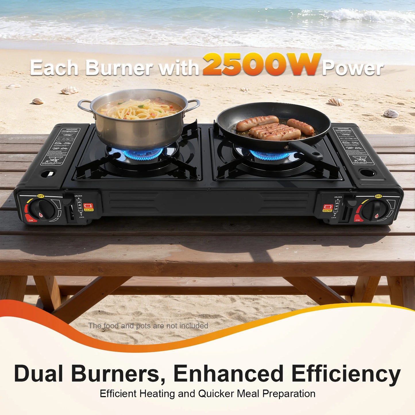 Portable 2500W Camping Stove 2 Burners With Baking Tray And Case Butane LPG