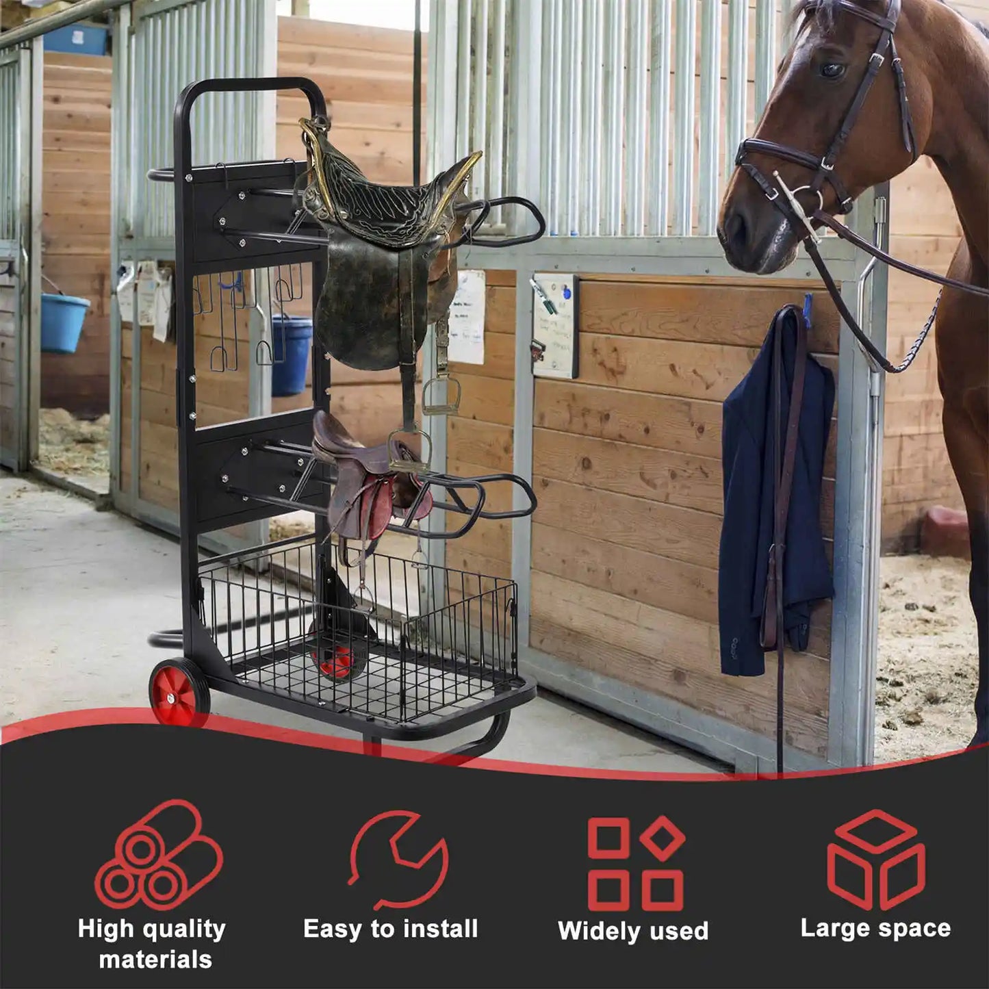 Horse Saddle Rack Cart With Wheels Portable Stable Storage