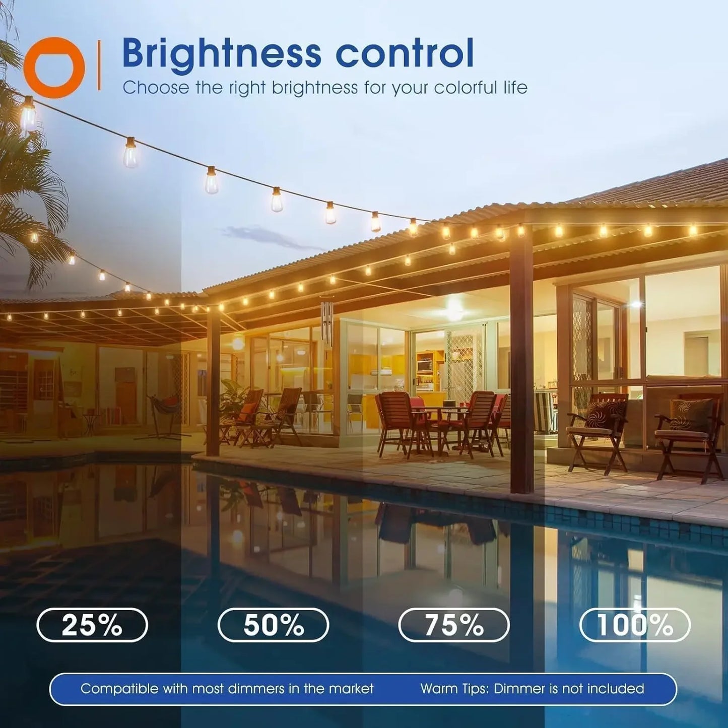 MIMIRGB LED Outdoor String Lights Dimmable Waterproof Shatterproof