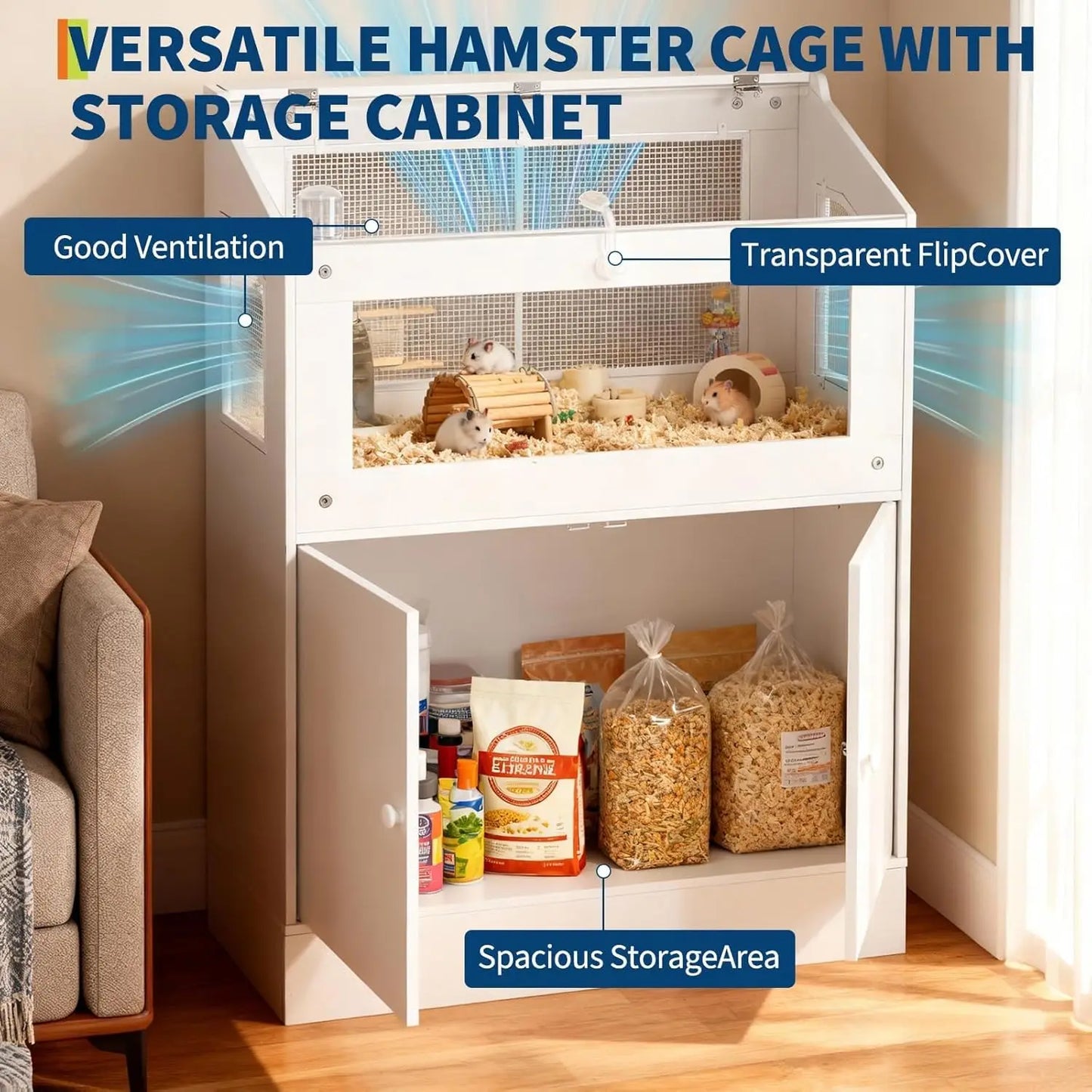 HiMISS Hamster Cage With Storage Cabinet And Acrylic Panels