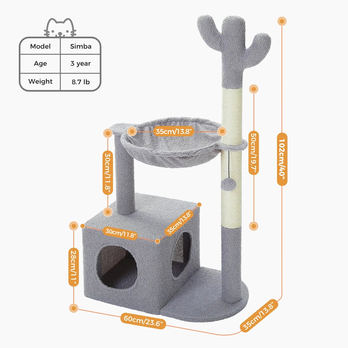 PEQULTI Cactus Cat Tree Indoor Cat Tower With Condo Hammock