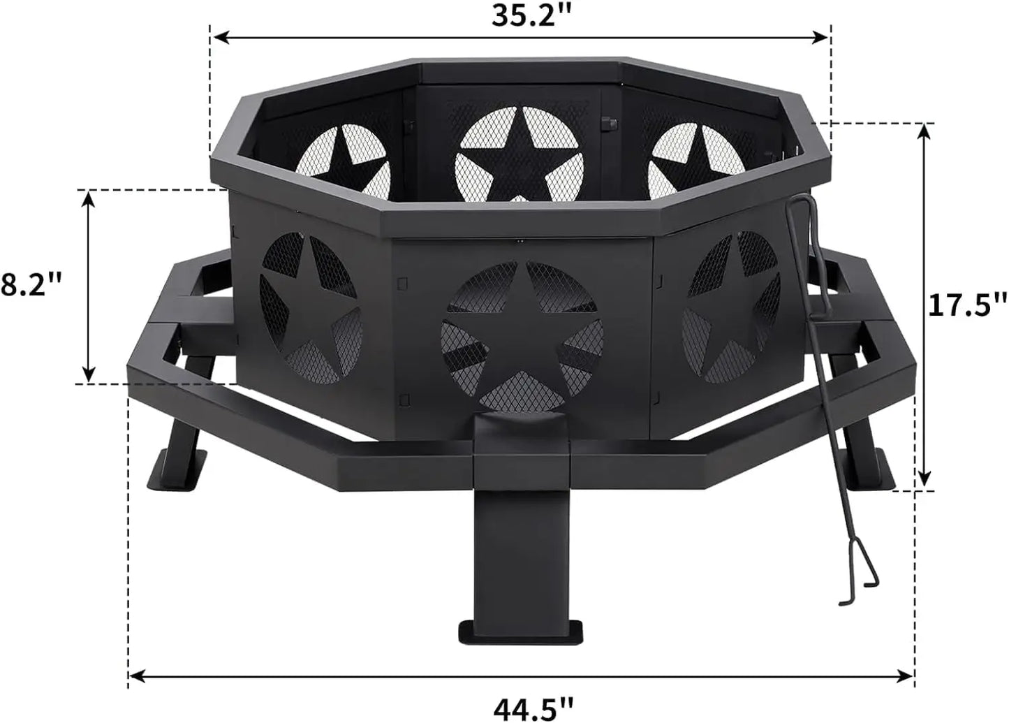 45 Inch Fire Pit for Outside Wood Burning, Outdoor Octagonal Fire Pit with Poker,